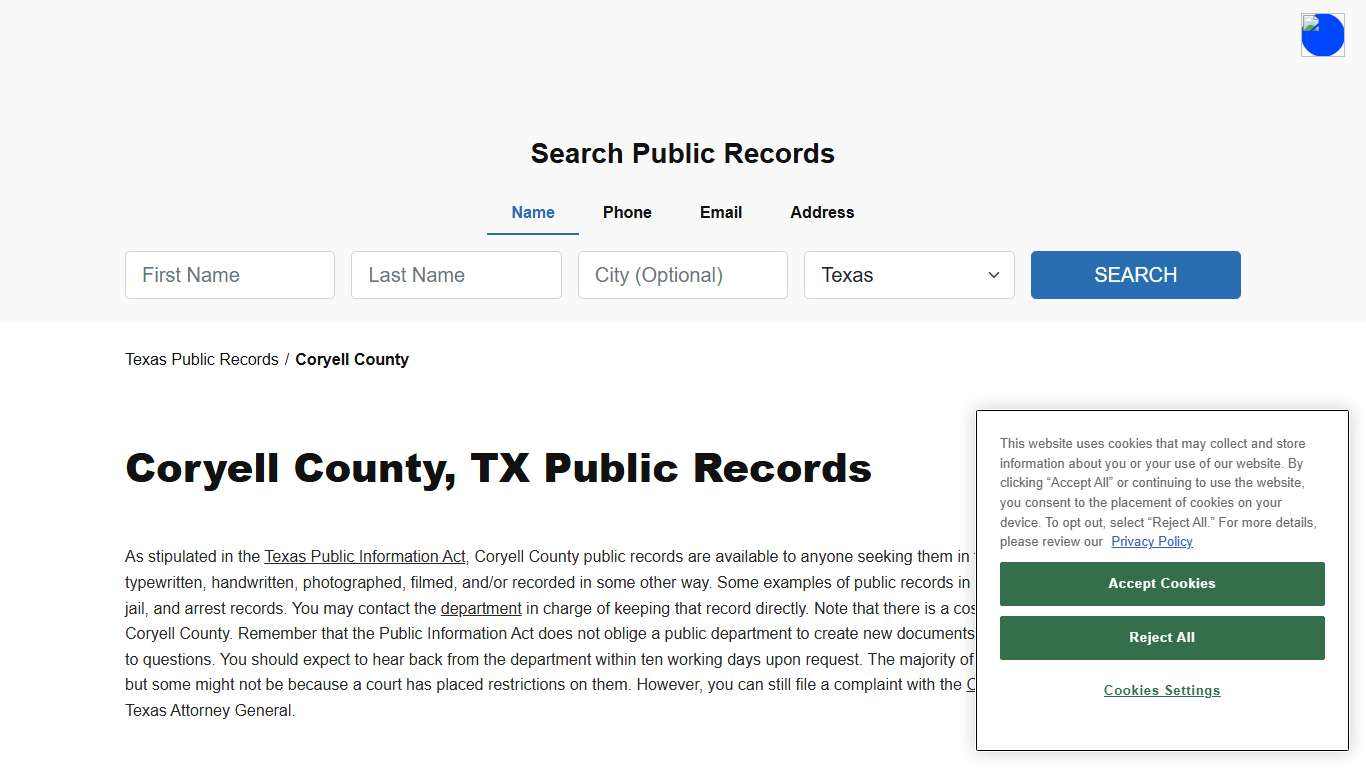Coryell County, TX Public Court, Arrest and Inmate Records - ThePublicIndex